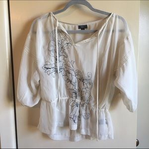 TARGET/white sheer blouse with flower detail